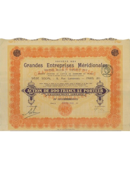 GRANDES ENTREPRISES MERIDIONALES - 1 AZIONE 1922