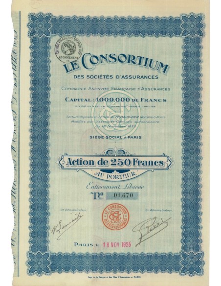 LE CONSORTIUM - 1 AZIONE DA 250 FRANCHI - 1925