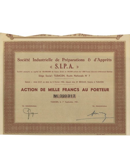 SOC. IND. DE PRETARATIONS E D'APPRETS - 1 AZIONE - 1951
