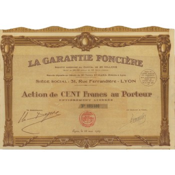 LA GARANTIE FONCIERE - 1 AZIONE DI 100 FRANCHI - 1929