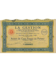 LA GESTION - 1 AZIONE DI 100 FRANCHI - 1929