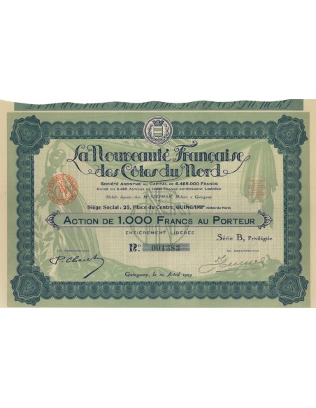 LA NOUVEAUTE FRANCAISE DES COTES DU NORD - 1 AZIONE 1929
