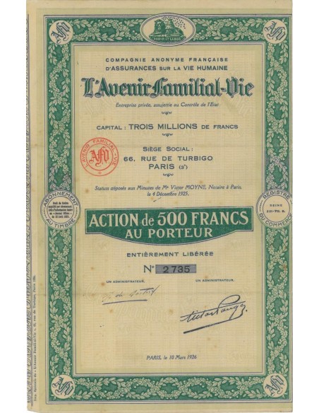 COMP. AN L'AVENIR FAMILIAL-DIE - 1 AZIONE - 1926