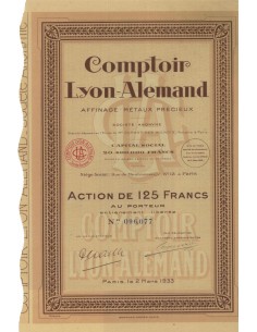 COMPTOIR LYON ALEMAND - 1 AZIONE DI 125 FRANCHI - 1933