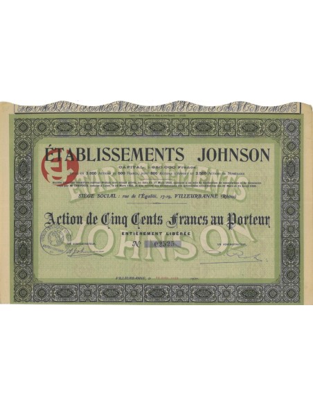 ETABLISSEMENTS JOHNSON - 1 AZIONE DI 500 FRANCHI - 1920