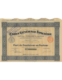 UNION GENERALE FONCIERE - AZIONE DI FONDAZIONE - 1926