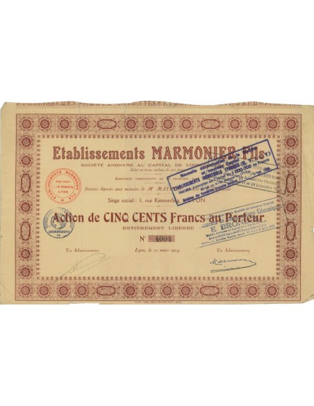 ETABLISSEMENTS MARMONIER FILS - 1 AZIONE - 1924