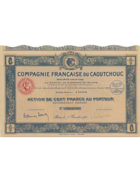 COMPAGNIE FRANCAISE DU CAOUTCHOUC - 1 AZIONE 1922