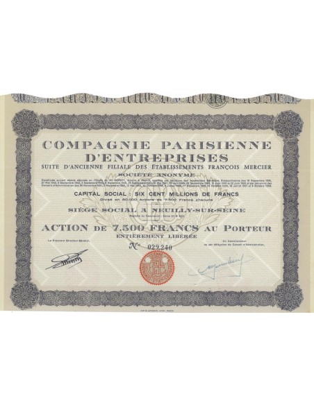 COMP. PARISIENNE D'ENTREPRIES - 1 AZIONE - 1936