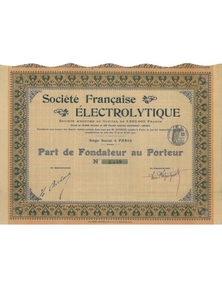 SOC. FRANCAISE ELECTROLYTIQUE - 1 AZIONE - 1907