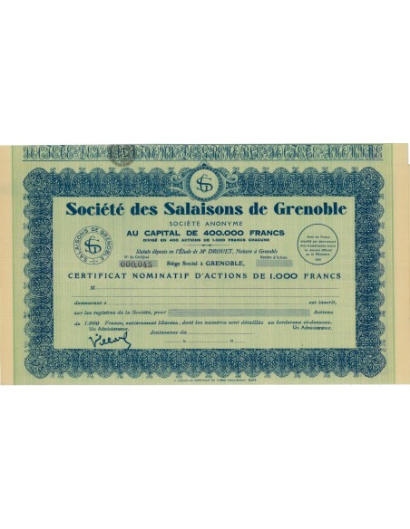 SOC. DES SALAISONS DE GRENOBLE - AZIONE - 1929