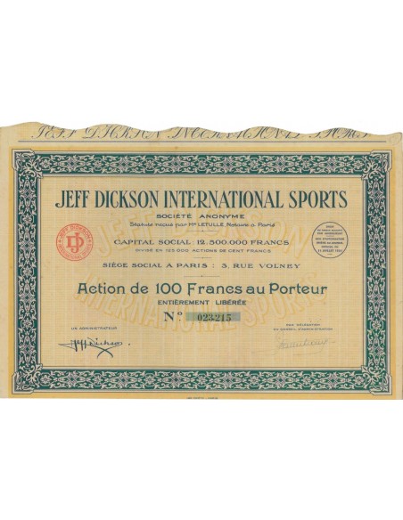 JEFF DICKSON INTERNATIONAL SPORTS - 1 AZIONE - 1931