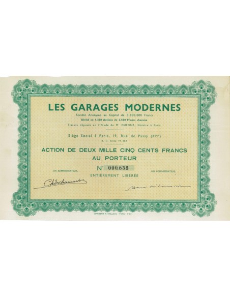 LES GARAGES MODERNES - 1 AZIONE DA 1500 FRANCHI