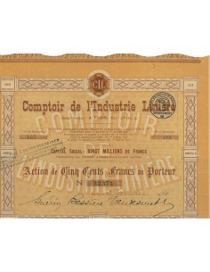 COMPTOIR DE L'INDUSTRIE LINIERE - UNA AZIONE DA 500 FRANCHI - 1920