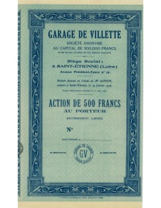 GARAGE DE VILLETTE - 1 AZIONE DI 500 FRANCHI - 1936