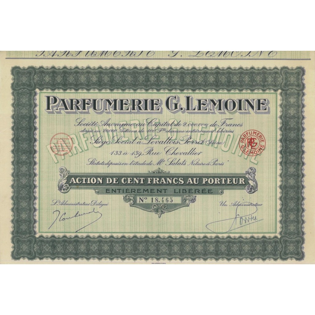 PARFUMERIE G. LEMOINE - 1 AZIONE - 1930