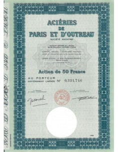 ACIERIES DE PARIS ET D'OUTREAU - 1 AZIONE DA 50 FRANCHI - 1976