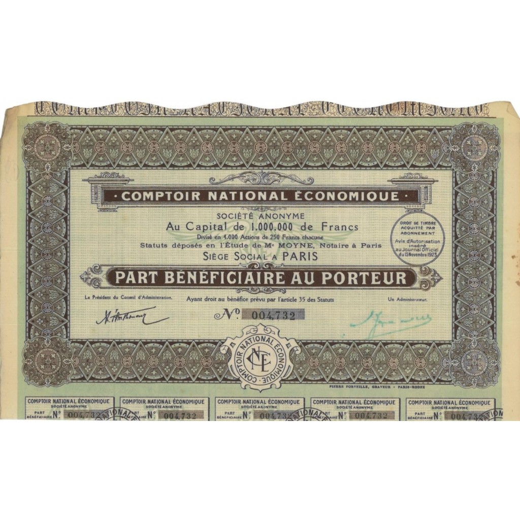 COMPTOIR NATIONAL ECONOMIQUE - 1 AZIONE 1923