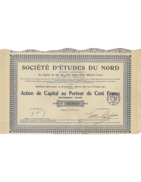 SOC. D'ETUDES DU NORD - 1 AZIONE 1914