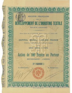 DEVELOPPEMENT DE L'INDUSTRIE TEXTILE - 1 AZIONE 1908