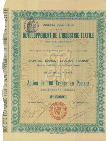 DEVELOPPEMENT DE L'INDUSTRIE TEXTILE - 1 AZIONE 1908