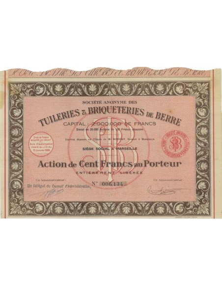 TUILERIES BRIQUETERIES DE BERRE - 1 AZIONE 1928