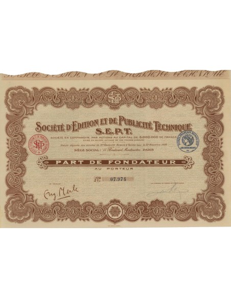 SOC. D'EDITION ET DE PUBLICITE' TECHNIQUE - AZIONE - 1922
