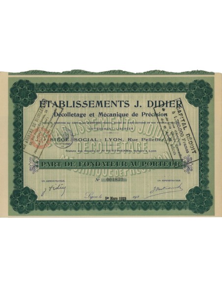 ETABLISSEMENTS J. DIDIER - AZIONE DI FONDAZIONE 1923