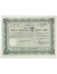 F. PAGELLA PRESTITO A PREMII CITTA' DI MILANO - VAGLIA IN RINNOVAZIONE 1863