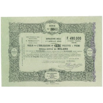F. PAGELLA PRESTITO A PREMII CITTA' DI MILANO - VAGLIA 1 AZIONE 1862