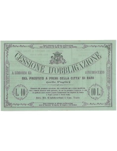 PRESTITO A PREMI CITTA' DI BARI CESSIONE D'OBBLIGAZIONE - TORINO - 1860 CIRCA