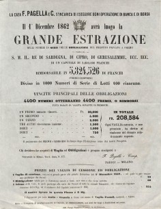 EDITTO GRANDE ESTRAZIONE F. PAGELLA - PARIGI - MILANO - 1 DICEMBRE 1862