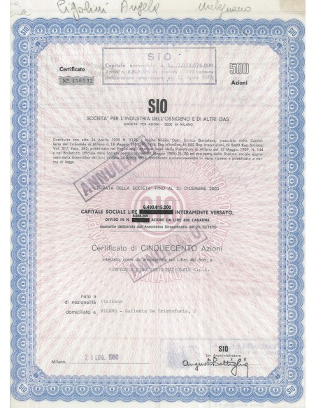SIO 500 AZIONI MILANO 1960
