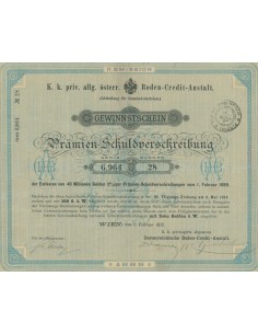 GEWINNSTSCHEIN ZUR PRAMIEN-SCHULDVERSCHREIBUNG WIEN 1915