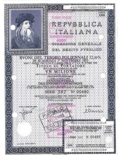 1988 - BTP POLIENNALI SERIE 502 LIRE 1 MILIONE - ROMA...