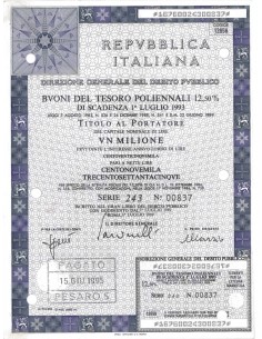 1989 - BTP POLIENNALI SERIE 243 LIRE 1 MILIONE ROMA (Rosa...