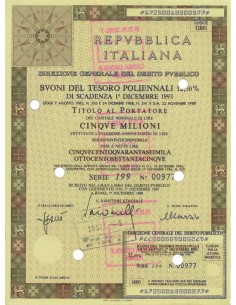 1989 - BTP POLIENNALI SERIE 199 LIRE 5 MILIONI ROMA (Rosa...
