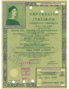 1993 - BTP POLIENNALI SERIE 0002 LIRE 5 MILIONI ROMA...