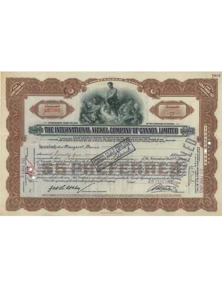 THE INTERNATIONAL NICKEL COMPANY OF CANADA, LIMITED 75 AZIONI 1943