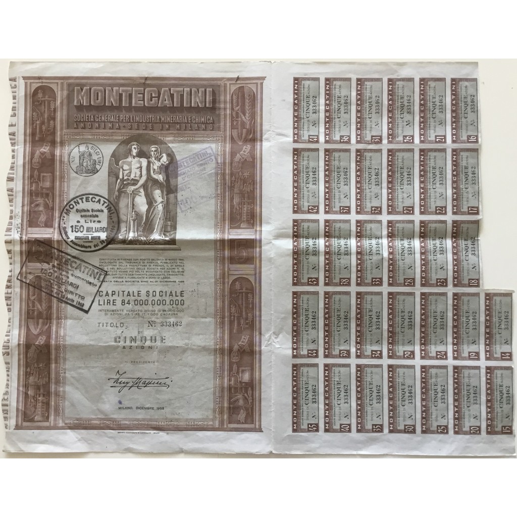 1953 - MONTECATINI - 5 AZIONI - MILANO