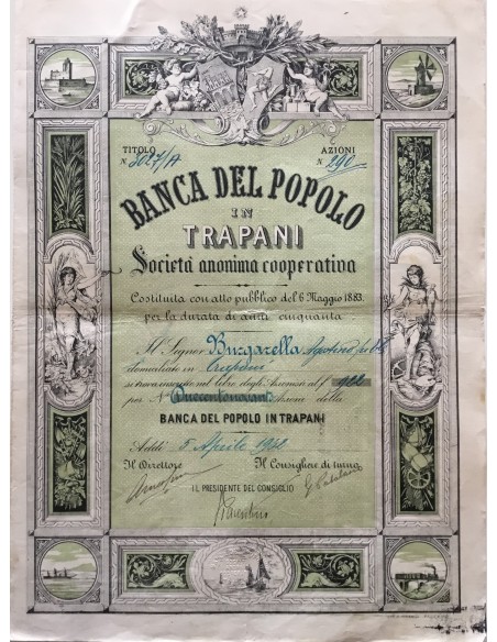 1932 - BANCA DEL POPOLO IN TRAPANI Disegno di  A. TERZI