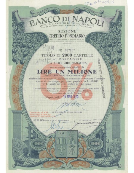 BANCO DI NAPOLI 2000 CARTELLE NAPOLI 1970