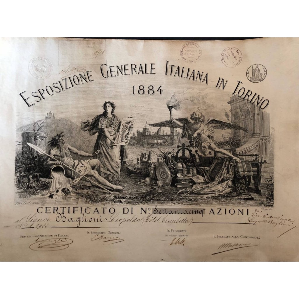 1884 - ESPOSIZIONE GENERALE ITALIANA IN TORINO 75 AZIONI (Illustratore Turletti C.) - TORINO