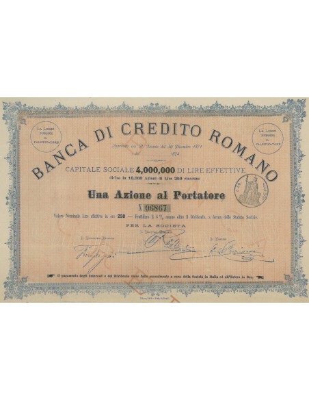 BANCA DI CREDITO ROMANO - 1 AZIONE ROMA 1871