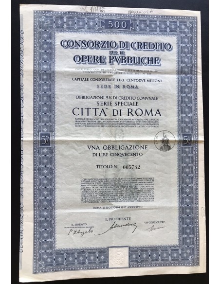 copy of CONSORZIO DI CREDITO PER LE OPERE PUBBLICHE 1 OBBLIGAZIONE ROMA 1937