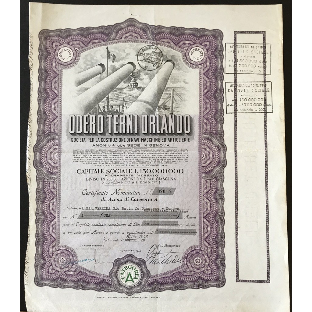 1940 - ODERO TERNI ORLANDO - TAGLIO VARIABILE -...