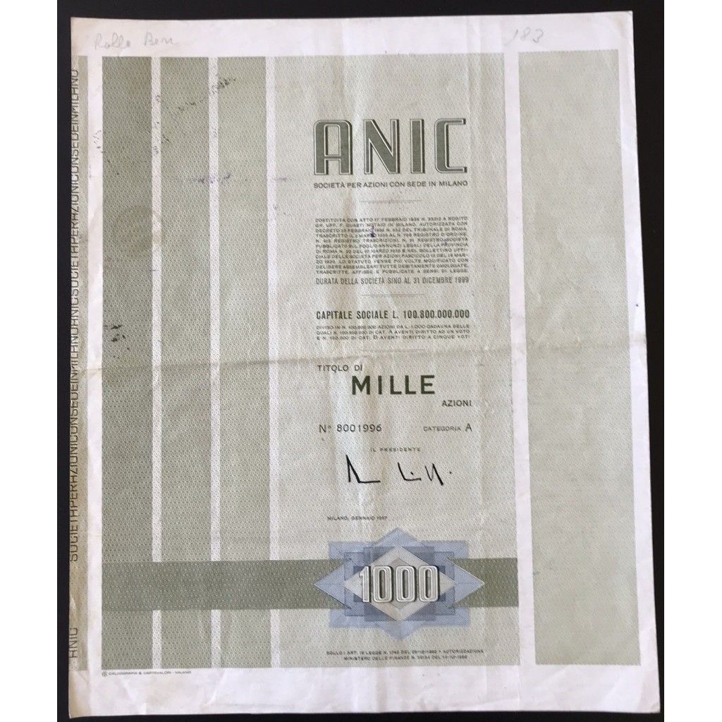 ANIC - 1000 AZIONI MILANO 1967