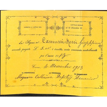 SOC. OPERAIA FEMMINILE DI CAVOUR - QUOTA DI LIRE 5 - 1911