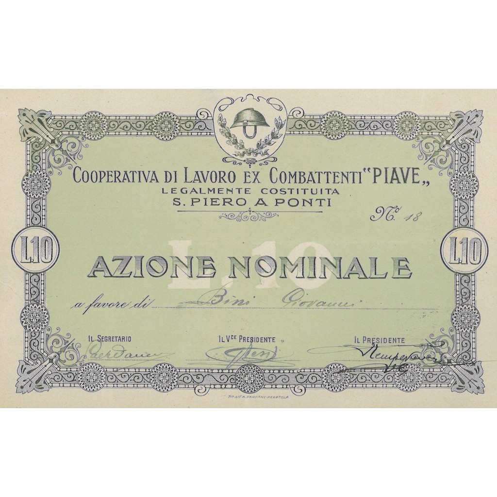 COOP. DI LAVORO EX COMBATTENTI PIAVE S.PIERO A PONTI - 1 AZIONE