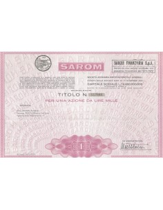 SAROM - 1 AZIONE DI LIRE 1000 VENASCA 1972